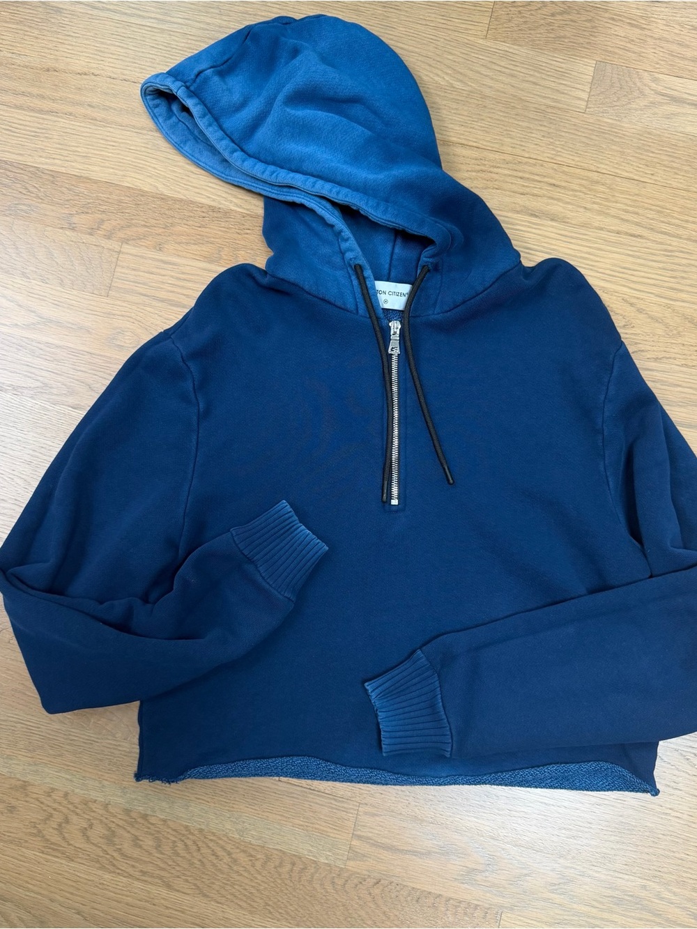 Cotton Citizen Woman’s M Navy Blue Half-Zip cropped Hoodie Sweatshirt collegiate